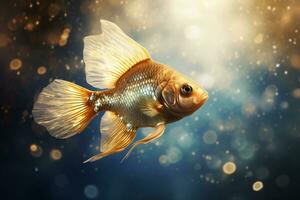 AI generated Goldfish swimming in the water, close up view, copy space. AI generated. photo