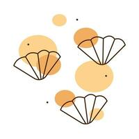 Abstract oval shapes with shells in doodle style. Clipart colored vector illustration.