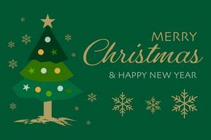 alegre Navidad y contento nuevo año saludo festival con árbol, oro estrella y copos de nieve ilustración vector. vector