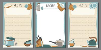 Vector notepad template with recipes. Kitchen recipe book in a simple style with illustrations