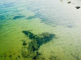 Aerial shot of the sea surface with crystal clear water photo