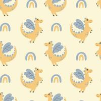 Cute Dragon and Rainbow seamless pattern vector