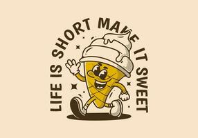 Life is short, make it sweet. Mascot character illustration of walking ice cream vector