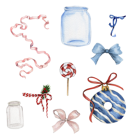 Set of elements for Christmas. Christmas tree toy, ribbons. png