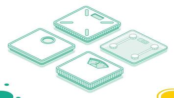 Analog and digital body weight scale set. Mechanical scale. Isometric outline object isolated on white background. Icon for web. vector