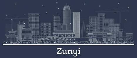 Outline Zunyi China city skyline with white buildings. Business travel and tourism concept with historic architecture. Zunyi cityscape with landmarks. vector