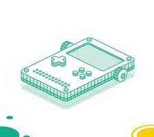 Isometric portable handheld retro gaming console with buttons. Outline concept. Object isolated on white background. vector