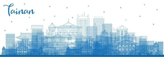 Outline Tainan Taiwan City Skyline with Blue Buildings. Business Travel and Tourism Concept with Historic Architecture. Tainan Cityscape with Landmarks. vector