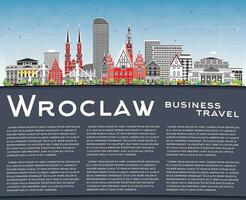 Wroclaw Poland City Skyline with Color Buildings, Blue Sky and copy space. Wroclaw Cityscape with Landmarks. Business Travel and Tourism Concept with Historic Architecture. vector