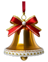 AI generated Gold christmas bell with ribbon. png