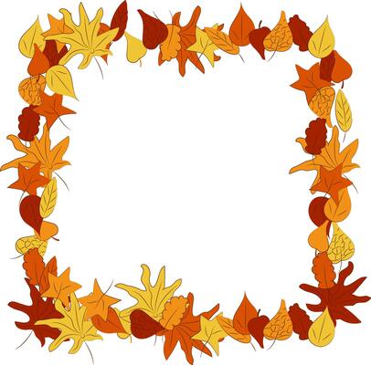 Frame of yellow, orange and brown leaves. Autumn frame, template. Vector illustration