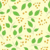 Seamless botanical pattern with branches and berries. Green leaves and yellow berries vector