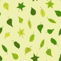 A seamless pattern of green summer leaves on a light background. Doodle style vector