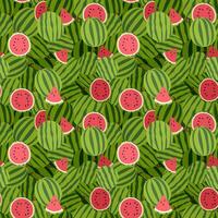 Seamless pattern with watermelons, half and pieces of watermelon. Fruity summer pattern. Vector illustration