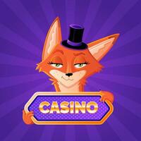 un zorro mascota para un casino sostiene un firmar en contra un antecedentes de rayos vector