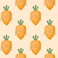 Vector Seamless Pattern with Cute Cartoon Funny Carrots. Children Healthy Nutrition Concept. Baby Vegetable Characters