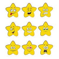 set yellow star face emotion funny vector design