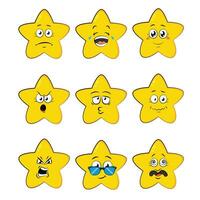 set yellow star face emotion funny vector design