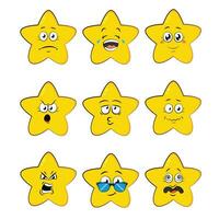 set yellow star face emotion funny vector design