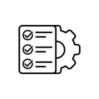 Manual document vector icon, big data processing technology illustration, storage and analysis, cogwheel and paper file