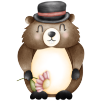 illustration de une marmotte en portant une rose fleur png