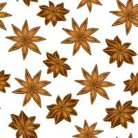 Seamless pattern with vector stars of anise on white background. Spicy seasoning for kitchen.