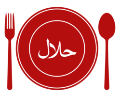 halal Symbol Symbol auf das Platte, Gabel und Löffel zum islamisch Essen und Getränk, können verwenden zum Logo Gramm, Webseite, Banner, kulinarisch Poster, Aufkleber, Essen und Getränk Speisekarte Design, Restaurant Werbung. png