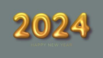 2024 New Year gold numbers for greeting card on grey background. 3d Happy  New Year background. Vector illustration