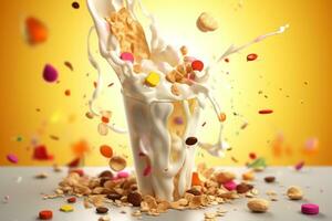 Cereals with milk, AI generative photo