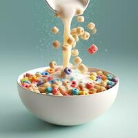 Cereals with milk, AI generative photo