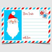 Dear Santa Christmas postcard or wish list template for kids to write a letter and send it to the North Pole. Blank template to fill out with a text or message for Santa Claus during winter holidays. vector