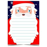 Christmas wish list or letter to Santa blank template with cartoon Santa Claus with big white beard and snowflakes. Empty postcard for kids to write the message during the magic of the holidays. vector