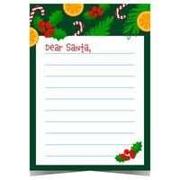 Dear Santa blank template for Christmas wish list with winter holidays decorations. Empty design of postcard or letter to Santa Claus for kids to write a message or greetings. Ready to print vector. vector