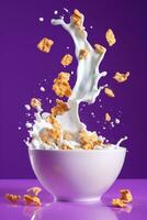 Cereals with milk, AI generative photo