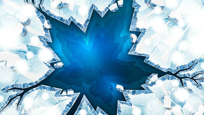 Maple Leaf Shaped Ice Cracks As a Winter Background