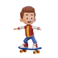 3D kid character ride skateboard png