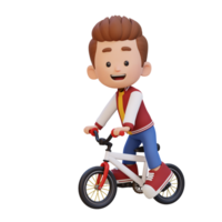 3D kid character ride bike go to school png