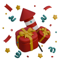 3D Icon of gift box and fireworks png