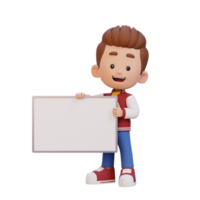 3D kid character holding a blank placard png