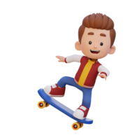 3d niño personaje paseo patineta png