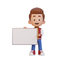 3D kid character holding a blank placard png