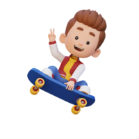 3D kid character ride skateboard png