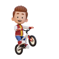 3D kid character ride bike go to school png