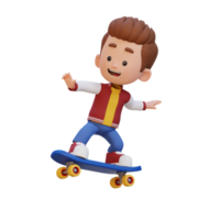 3D kid character ride skateboard png