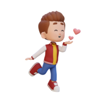 3D cute kid character in love png