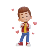 3D cute kid character in love png