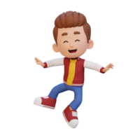 3D cute boy in jumping pose png