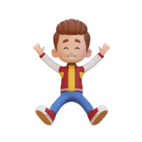 3D cute boy in jumping pose png