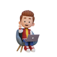 3D kid Character working on a Laptop png