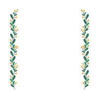Christmas frame with tree branch and yellow berries, leaves. vector